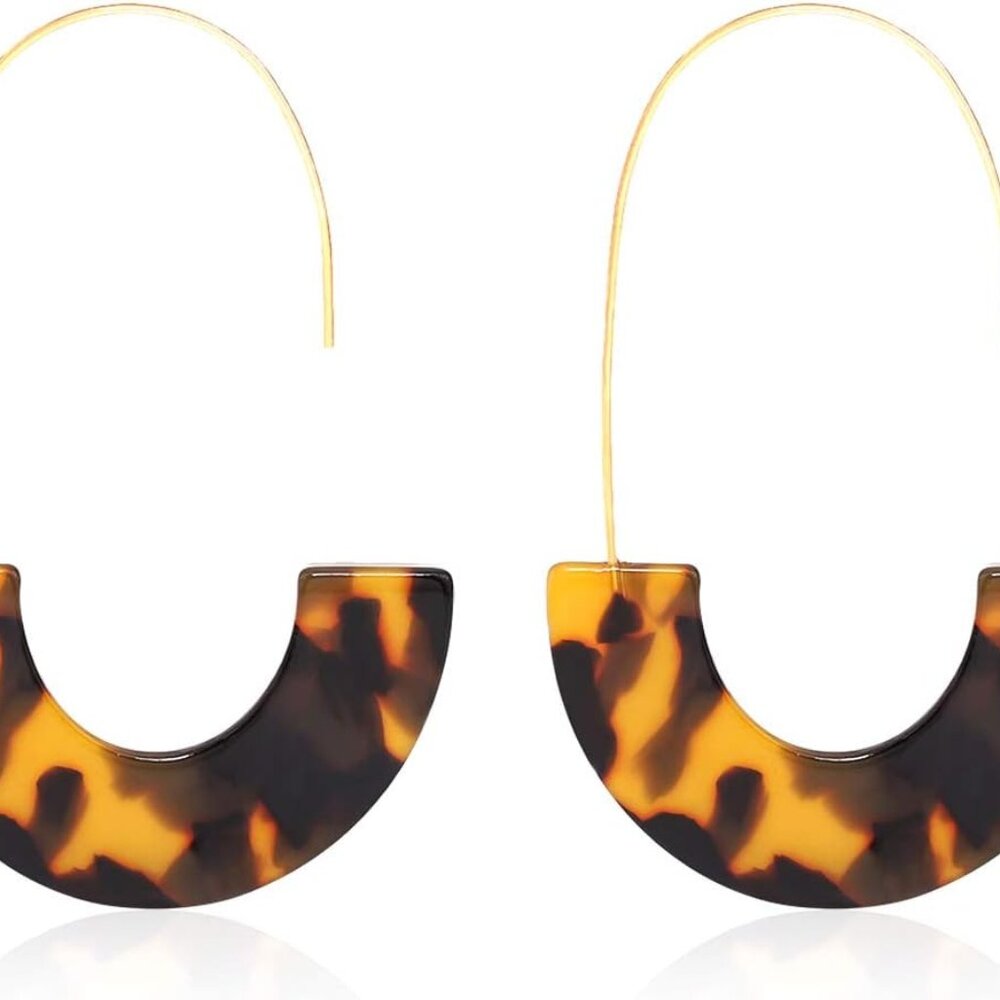 Statement Acrylic Drop Earrings - Tortoise Hoop D… - image 1